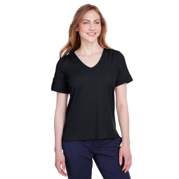 Devon & Jones CrownLux Performance® Ladies' Plaited Rolled-Sleeve Top Thumbnail